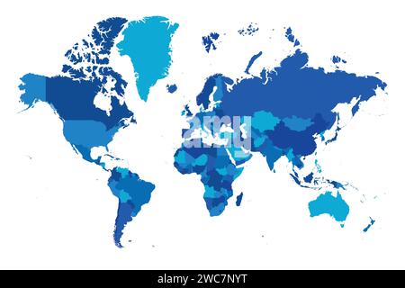 Weltkarte. Mercator-Projektion. Hoch detaillierte politische Karte von Ländern und abhängigen Gebieten. Einfache flache Vektordarstellung Stock Vektor