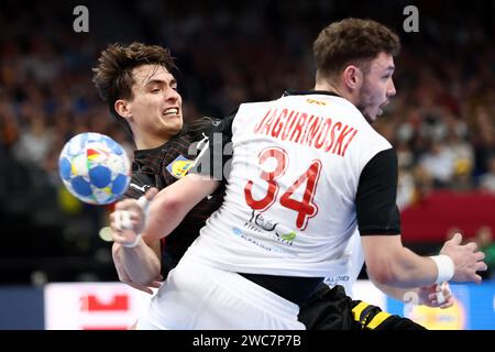 Berlin, Allemagne. Januar 2024. Julian Koster aus Deutschland während der EHF Euro 2024 der Männer, Gruppe A Handballspiel zwischen Nordmazedonien und Deutschland am 14. Januar 2024 in der Mercedes-Benz Arena in Berlin - Foto Piotr Matusewicz/DPPI Credit: DPPI Media/Alamy Live News Stockfoto