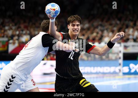 Berlin, Allemagne. Januar 2024. Julian Koster aus Deutschland während der EHF Euro 2024 der Männer, Gruppe A Handballspiel zwischen Nordmazedonien und Deutschland am 14. Januar 2024 in der Mercedes-Benz Arena in Berlin - Foto Piotr Matusewicz/DPPI Credit: DPPI Media/Alamy Live News Stockfoto