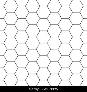 Geometrisches nahtloses Muster. Sich wiederholendes sechseckiges Gitter. Wiederholte schwarze Waben isoliert auf weißem Hintergrund. Moderne abstrakte, sechseckige Muster Stock Vektor