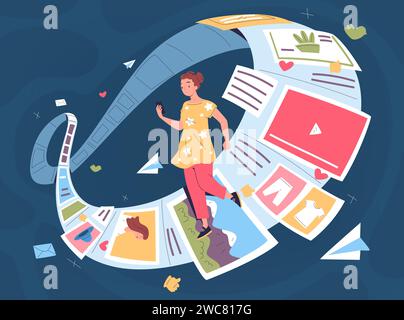 Smartphone endlos scrollen. Teenager scrollen Telefon digitale Seite oder langweilige Kommentare, Menschen digitale sucht soziale Medien Internet surfen, Daumen wie klassische Vektor Illustration von Smartphone Scroll Stock Vektor