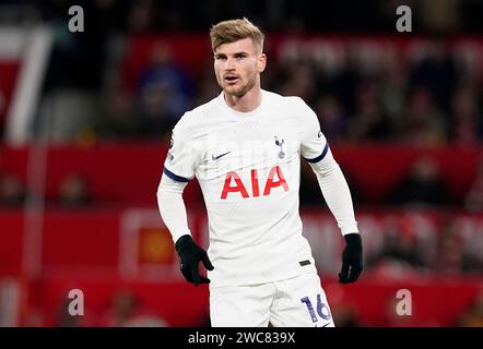 Manchester, Großbritannien. Januar 2024. Timo Werner aus Tottenham während des Premier League-Spiels in Old Trafford, Manchester. Der Bildnachweis sollte lauten: Andrew Yates/Sportimage Credit: Sportimage Ltd/Alamy Live News Stockfoto