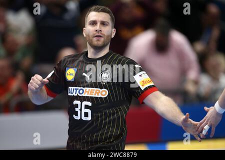 Berlin, Allemagne. Januar 2024. Lukas Mertens aus Deutschland während der EHF Euro 2024 der Männer, Gruppe A Handballspiel zwischen Nordmazedonien und Deutschland am 14. Januar 2024 in der Mercedes-Benz Arena in Berlin, Deutschland - Foto Piotr Matusewicz/DPPI Credit: DPPI Media/Alamy Live News Stockfoto