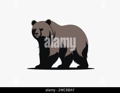 Tragen Sie das schwarze Vektor-Grizzly-Logo-Symbol. Bär flache Silhouette Bergtier Illustration Form Symbol Design. Stock Vektor