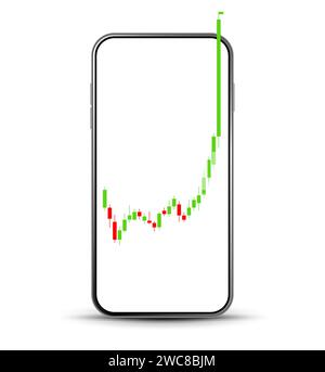 Smartphone-Bildschirmdiagramme Pfeildiagramm Anstieg Preis Vektor Konzept. Marktdiagramm erhöhen den wirtschaftlichen Hintergrundgewinn. Stock Vektor