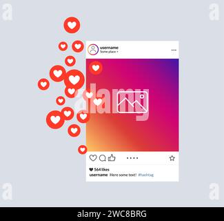 Mockup-Frame für Social Network-Schnittstelle. Social Media Post Photo Concept ui Hintergrund. Folgen Sie dem Design „gefällt mir“. Stock Vektor
