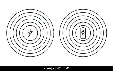 Logo des Symbols für schnurloses schnelles Laden. Symbol für kabellose Aufladung des Telefons, Symbol für elektrische Blitzverbindung. Stock Vektor