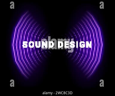 Dynamische Sound Wave Visualisierung Sound Design Vektor Illustration lila Welle Neonspektrum. Stock Vektor