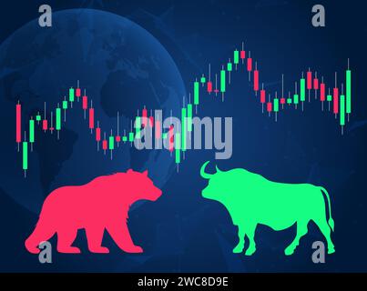 Bull Bär Market Stock Trade Design. Bullischer Devisenmarkt-Broker-Trend wirtschaftlicher Hintergrund. Stock Vektor