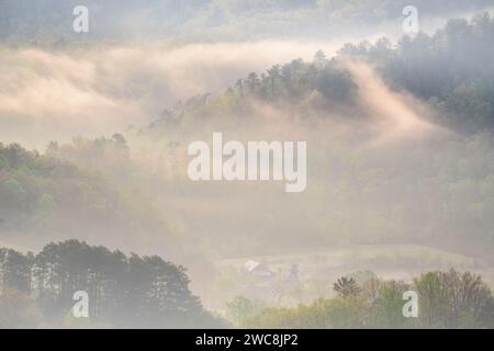 Nebeliger Morgen vom Foothills Parkway im Great Smoky Mountains National Park, Tennessee Stockfoto