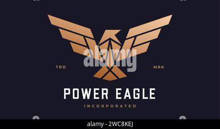 Vogeletikett, Schild, Logo Eagle, Raven, Marke Phoenix. Logo Goldvogel, Vorlage Firmenzeichen, wilde Fliege Wappensymbol. Symbol für grafische Vorlage, Schriftzug für Vogel. Vektorabbildung Stock Vektor