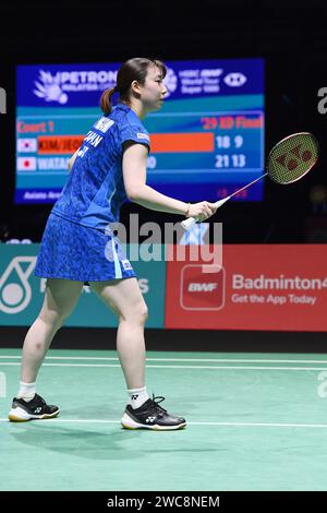 Axiata Arena, Kuala Lumpur, Malaysia. Januar 2024. Arisa Higashino(JPN), 14. JANUAR 2024 - Badminton: PETRONAS Malaysia Open 2024 Mixed Doppel-Preisverleihung in der Axiata Arena, Kuala Lumpur, Malaysia. Quelle: Itaru Chiba/AFLO/Alamy Live News Stockfoto