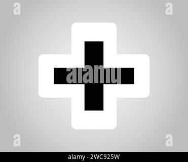 Minimalistisches einfaches schwarzes Symbol mit Kreuz und weißem Rand auf grauem Hintergrund Stock Vektor