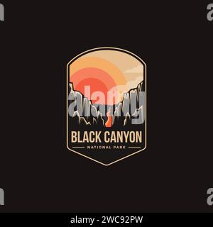 Emblem-Logo-Illustration des Black Canyon National Park auf dunklem Hintergrund Stock Vektor