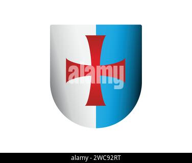 Rotes Templerkreuz auf blauem und weißem Schild isoliert. Vektorbearbeitbares Logo-Emblem Stock Vektor