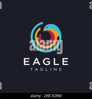 Abstrakte moderne Adler und Netzwerk drahtlose Signalwelle Logo-Vektorvorlage auf dunklem Hintergrund Stock Vektor