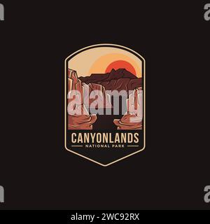 Emblem-Logo-Illustration des Canyonlands National Park auf dunklem Hintergrund Stock Vektor