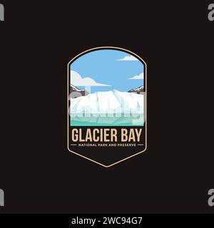 Emblem-Logo-Illustration des Glacier Bay National Park und Preserve National Park auf dunklem Hintergrund Stock Vektor