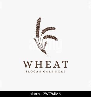 Vintage-Weizenzweig-Logo, Weizenbohne, Weizenpflanze Logo-Symbol-Vektorvorlage auf weißem Hintergrund Stock Vektor