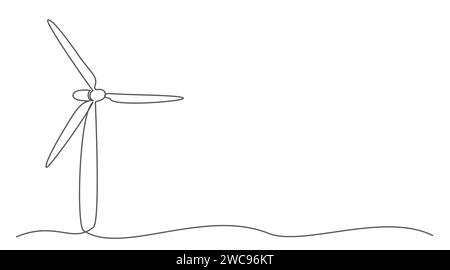 Einzeilige Zeichnung der Windkraftanlage auf weißem Hintergrund Stock Vektor