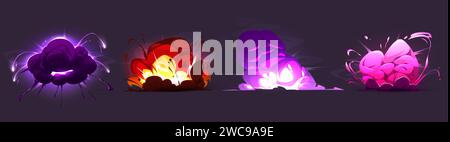 Magic Explosion für Spiel ui - Comic Vektor Illustration Set von Comic bunte Explosiveffekt mit Feuer, Rauch und Funkeln. Energie von Bombe oder dyna Stock Vektor
