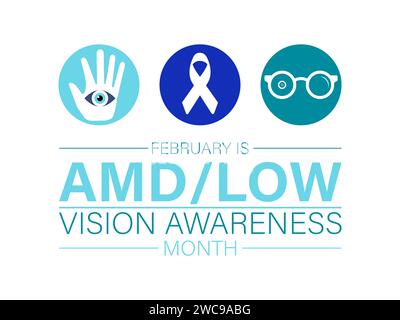 AMD/Low Vision Awareness Monat jedes Jahr im februar beobachtet. Vektor-Gesundheitsbanner, Poster, Vorlagendesign. Stock Vektor