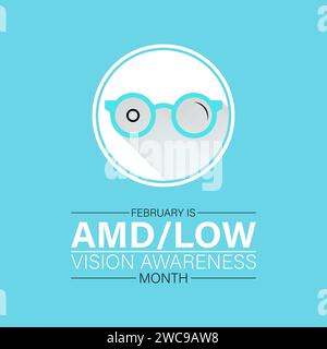 AMD/Low Vision Awareness Monat jedes Jahr im februar beobachtet. Vektor-Gesundheitsbanner, Poster, Vorlagendesign. Stock Vektor