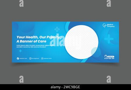 Banner Cover Design blaue Farbe Social-Media-Werbung und Web-Marketing Stock Vektor