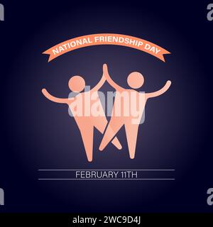 Der nationale Freundschaftstag im Februar wurde am 11. Februar gefeiert. Vektorbanner, Flyer, Poster und Vorlagen für soziale Medien. Stock Vektor