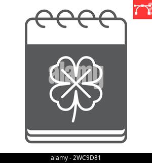 St. Patrick's Day Kalender Glyphe Symbol, Feiertage und Erinnerung, Kalender mit Klee Vektor Symbol, Vektorgrafiken, bearbeitbare Strichstärke, eps 10. Stock Vektor