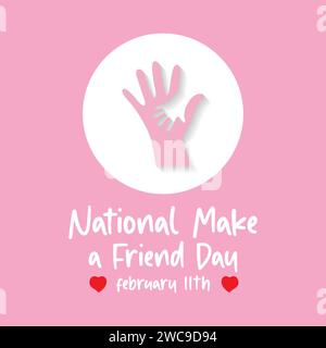 Der nationale Freundschaftstag im Februar wurde am 11. Februar gefeiert. Vektorbanner, Flyer, Poster und Vorlagen für soziale Medien. Stock Vektor