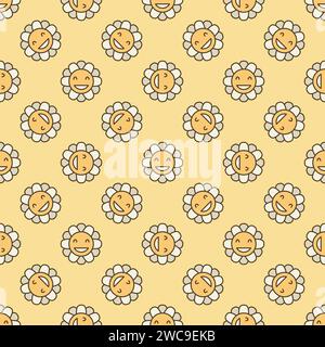 Geometrische Blume in Groovy 70er Jahre Stil Vektor Konzept farbige nahtlose Muster Stock Vektor