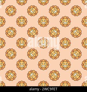 Pretty Groovy Smile Blume Vektor Konzept farbiges nahtloses Muster Stock Vektor