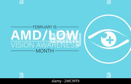 AMD/Low Vision Awareness Monat jedes Jahr im februar beobachtet. Vektor-Gesundheitsbanner, Poster, Vorlagendesign. Stock Vektor