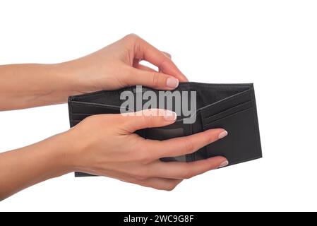 Handtasche auf weißem Hintergrund. Stockfoto
