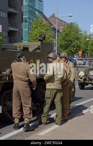 Reenactor of American Army Forces from WW2 with Vehicles at the Railways to Liberty WW2 Commemoration, Eeklo, Flander, Belgien, Mai 2023 Stockfoto