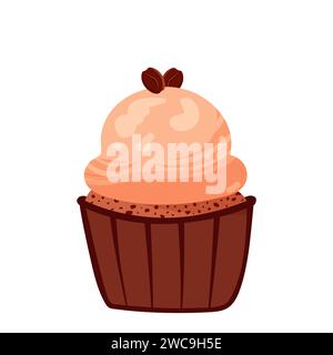Schokoladen-Cupcake mit Sahnedeckel. Illustration zu Lebensmitteln Stock Vektor