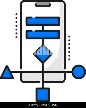 Web-Software-Optimierung, Planung von Mobiltelefonanwendungen, Codierung von mobilen Apps, Umrisssymbol. Liniensymbol für Webanwendung oder Software zur Programmierung von Linienvektoren mit Plan für die Projektentwicklung Stock Vektor