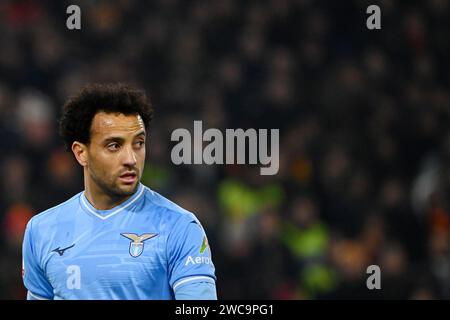 Felipe Anderson von SS Lazio sieht beim Coppa Italia Frecciarossa-Fußballspiel zwischen SS Latium und AS Roma im Stadio Olimpico in Rom zu Stockfoto