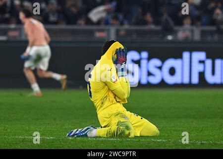 Christos Mandas von SS Lazio feiert am Ende des Fußballspiels Coppa Italia Frecciarossa zwischen SS Lazio und AS Roma im Olympiastadion Stockfoto