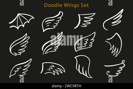 Heraldic Angel Wings Vintage-Set. Handgezeichnetes Logo Stock Vektor