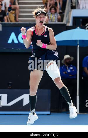 Melbourne, Australien, 15. Januar 2024. Die Tennisspielerin Laura Siegemund aus Deutschland spielt 2024 beim Australian Open Tennis Grand Slam im Melbourne Park. Foto: Frank Molter/Alamy Live News Stockfoto