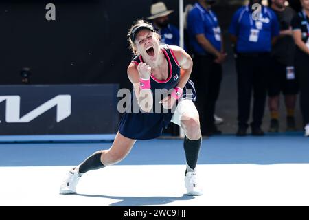 Melbourne, Australien, 15. Januar 2024. Die Tennisspielerin Laura Siegemund aus Deutschland spielt 2024 beim Australian Open Tennis Grand Slam im Melbourne Park. Foto: Frank Molter/Alamy Live News Stockfoto