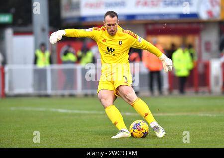 Alex Cairns aus Salford während des Sky Bet EFL League 2 Spiels zwischen Crawley Town und Salford City im Broadfield Stadium, Crawley, UK - 13. Januar 2024 Foto Simon Dack / Teleobjektive nur redaktionelle Verwendung. Kein Merchandising. Für Football Images gelten Einschränkungen für FA und Premier League, inc. Keine Internet-/Mobilnutzung ohne FAPL-Lizenz. Weitere Informationen erhalten Sie bei Football Dataco Stockfoto