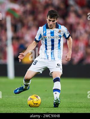 Jon Magunazelaia von Real Sociedad in Aktion während des LaLiga EA Sports Matches zwischen Athletic Club und Real Sociedad im San Mames Stadium im Januar Stockfoto