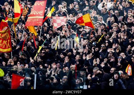 Sulpporters Lecce während des Fußballspiels der Serie A SS Lazio gegen Lecce im Olimpico-Stadion am 14. Januar 2024 in Rom. Stockfoto