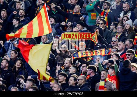 Sulpporters Lecce während des Fußballspiels der Serie A SS Lazio gegen Lecce im Olimpico-Stadion am 14. Januar 2024 in Rom. Stockfoto