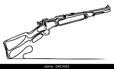 Scharfschützengewehr, Schusswaffe, eine Linie, fortlaufende Zeichnung. Verschiedene moderne Waffen durchgängig eine Zeile Illustration. Lineare Vektordarstellung. Stock Vektor