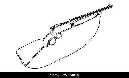 Scharfschützengewehr, Schusswaffe, eine Linie, fortlaufende Zeichnung. Verschiedene moderne Waffen durchgängig eine Zeile Illustration. Lineare Vektordarstellung. Stock Vektor