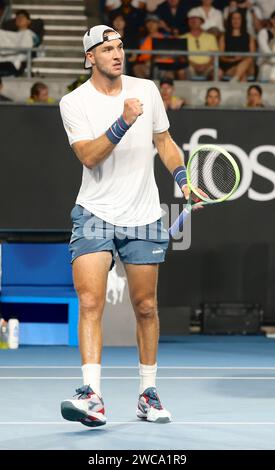 Melbourne, Australien. Januar 2024. Tennis: Grand Slam - Australian Open, Männer Singles, 1. Runde. Hijikata (Australien) - Struff (Deutschland). Jan-Lennard Struff reagiert. Frank Molter/dpa/Alamy Live News Stockfoto